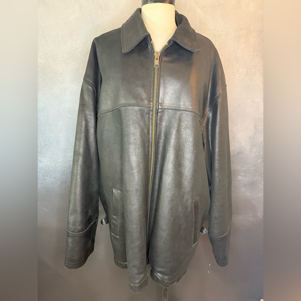 Wilsons Leather Men’s XL Heavy Black Leather Jacket with Sherpa Lining